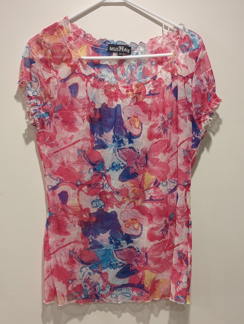 Must have Floral Pink Multi-Color Short Sleeve Stretchy Top XXL